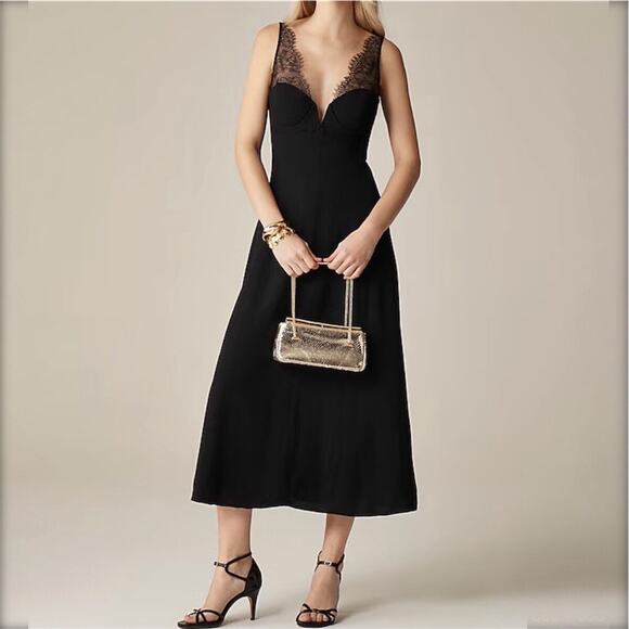 J. Crew Dresses & Skirts - J.Crew Collection Structured Lace Trim Dress Wedding Formal Trip CI876 Black 18